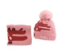 Set de Gorro Y Bufanda para Niños Conjunto de Invierno Dos Piezas para Niñas Caliente Jacquard de Punto Gorro con Bufanda Térmico Niño Tiempo Frío Sets de Accesorios Rosado