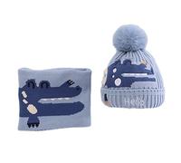 Set de Gorro Y Bufanda para Niños Conjunto de Invierno Dos Piezas para Niñas Caliente Jacquard de Punto Gorro con Bufanda Térmico Niño Tiempo Frío Sets de Accesorios Azul