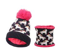 Set de Gorro Y Bufanda para Niños Conjunto de Invierno Dos Piezas para Niñas Caliente Jacquard de Punto Gorro con Bufanda Térmico Niño Tiempo Frío Sets de Accesorios caballo azul