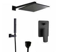 Set de grifo de ducha Brass cuadrado Matte Matte Black Tap 8-12 "Brazulador de cabeza de lluvia Diverador de mano Spray con kit de mano (Matt Black A, 12 pulgadas) LWX
