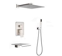 Set de grifo de ducha cepillado níquel, 1034; Cabezal de ducha de lluvia con ducha de mano, sistema de ducha de pared de una sola manija, grifo de baño de bañera, un LWX