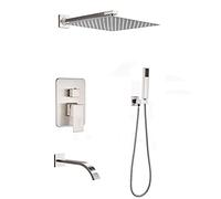 Set de grifo de ducha cepillado níquel, 1034; Cabezal de ducha de lluvia con ducha de mano, sistema de ducha de pared de una sola manija, grifo de baño de bañera, un LWX