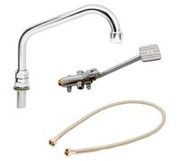 Set de Grifo Pedal Mezclador de Pie Pulsador para Fregaderos Industriales de Hostelería, Caño Tubo Medio Vertical Giratorio - Grifo Agua Fría, Grifo De Pedal, Latiguillo Grifo Cocina