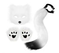 Set de guantes y cola de piel sintética para gato, lobo, disfraz y guantes con zarpa peluda, para cosplay, Halloween, fiesta de Navidad, Color blanco., Talla única