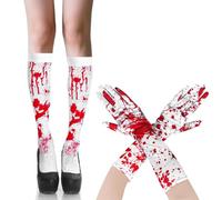 Set de Halloween: 1 par de guantes de sangre + 1 par de calcetines de sangre, efecto sangre realista, zombi, fantasma, juego de rol, accesorios unisex.