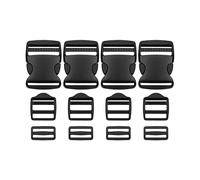 Set de Hebilla de Barra y Escalera para Correas de 32 mm de Ancho, 4 pares, cada hebilla de 32 mm se incluye 4 veces, Negro, Cierre Doble Cara, ideal en Equipaje, Mochilas y Collares para Perros