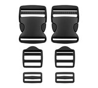 Set de Hebilla de Barra y Escalera para Correas de 50 mm de Ancho, 2 pares, cada hebilla de 50 mm se incluye 2 veces, Negro, Cierre Doble Cara, ideal en Equipaje, Mochilas y Collares para Perros