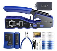 Set de Herramientas de Crimpado RJ45,Kit Crimpadora RJ45 Herramienta de Crimpado 11 en 1 con Alicates de Crimpar,50 Conectores Pasantes CAT6,50 Tapas Protectoras Cat6,Pelacables y Comprobador de Red