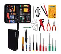 Set de Herramientas Eléctricas Stagecaptain EWS-15 (27 piezas, incluye soldador y multímetro, para sala de ensayo, escenario, hogar y taller, completo en práctico estuche)