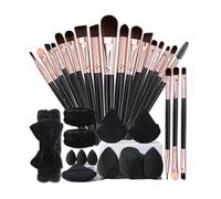 Set de herramientas maquillaje facial completo 32 piezas con 20 pinceles faciales y 12 Beauty Eggs toallas polvo uso dual seco húmedo cerdas suaves no comen fácil usar para diario citas profesional co