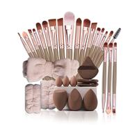 Set de herramientas maquillaje facial completo 32 piezas con 20 pinceles y 12 Beauty Eggs Powder Puffs uso dual seco húmedo para base sombra ojos polvo rubor cerdas suaves que no comen diario citas pr