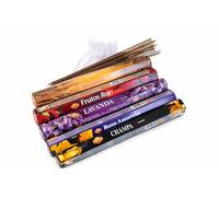 Set de Incienso Natural Surtido con 5 Aromas y 100 Varillas, Incienso aromático para Relajación, Meditación y Yoga, Pack Regalo con Bolsa y QR, Hecho en la India
