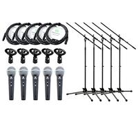 Set de Inicio Pronomic DM-58-B Vocal Micrófono 5x - Micrófono Dinámico - Cable XLR de 5 m de Largo - Soporte de Micrófono con Brazo - Abrazadera - Negro