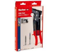 Set de instalación de anclajes metálicos para cavidades | Fischer HMZ 3 con alicates de montaje, tornillos M5 y fijaciones HM para paneles de yeso y paredes huecas