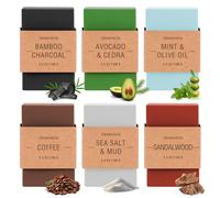Set de jabones de ducha para hombres, 6x100g Jabón sólido de jabón natural, regalos para la cara, cuerpo y manos, set de jabón hecho a mano para regalo para hombres, San Valentín, cumpleaños, Día del