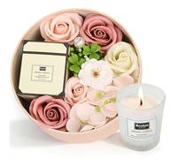 Set de jabones florales en caja de regalo con vela perfumada para mujer Jabones florales de rosas Caja redonda Flores de baño para mujer Personalizado Cumpleaños Aniversario de boda San Valentín