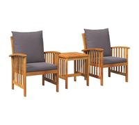 vidaXL Juego de Comedor Exterior con 2 Sillones y Cojines de Madera de Acacia Sólida Color Gris Muebles Chic Duraderos para Patios Jardines Sillón Mesa Sillas Jardín Patio Balcón