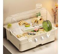 Set de Jaula para Hámster Jaula Transparente para Animales Pequeños con Túneles, Jaula para Rata Jerbo con Puerta Frontal Abrible y Rueda, Hábitat para Mascotas(White)