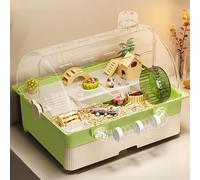 Set de Jaula para Hámster Jaula Transparente para Animales Pequeños con Túneles, Jaula para Rata Jerbo con Puerta Frontal Abrible y Rueda, Hábitat para Mascotas(Green)