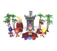 Set de juego de 18 piezas de Sonic con figuras y accesorios aleatorios de Sonic. Puede incluir a Super Sonic, Amy Rose, Miles, Tails, Prower, Son