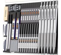 Set de Lápices Mecánicos de Metal para de 34 piezas, Plateado, Negro, de Dibujo Artístico de 0.5, 0.7, 0. y Mecánicos de Dibujo de 2 mm con 384 (6B 4B 2B HB 2H 4H CR) para Escribir, Esbozar y Dibujar