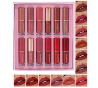 Set De Lápiz Labial Líquido De Acabado Mate - 12 Piezas Kit De Maquillaje De Labios Resistente Al Agua | Set de Labial Mate y Brillo - Para Viajes Viaje De Negocios Escenario Reunión Vacaciones