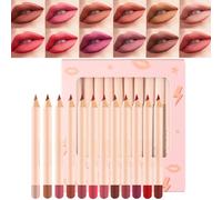 Set de lápiz labial mate: crayones labios de larga duración de 12 colores, kit de lápiz labial de textura | Nourishing lápices labiales para mujeres amantes de la maquillación, novias, mejoras,