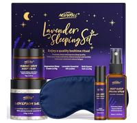 Set de Lavanda para Dormir: Spray para Dormir, Crema de Magnesio, Aceite Esencial, Sales de Epsom, Antifaz para ojos, Aceite Esencial de Lavanda Natural, Kit de Baño, Kit de Spa, Regalo de Cumpleaños