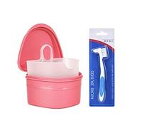 Set de limpieza de dentaduras postizas estuche de almacenamiento con cepillo, diseño de elevación de filtro, conveniente y duradero, reduce eficazmente el crecimiento de bacterias (rosa)