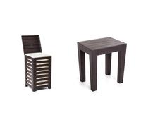 Set de Lombok TATAY Cesto de Ropa, 55L de Capacidad con Tapa + banqueta Rectangular Fabricadas en Polipropileno Texturizado marrón, con Acabado Efecto Madera. Aptas para Interior y Exteriores