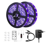 Set de luces LED UV de 10 m, con mando a distancia, 600 LED, 395 nm, 12 V / 3 A, flexibles para fiestas de baile fluorescentes, iluminación para fiestas de Halloween (10 m (32,8 pies) en paquete de 2)