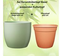 Set De Macetas Decorativas Basel De Cerámica Con Vaso Plástico