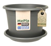 Set de Maceteros 2 Piezas Cilíndrico + Plato Soporte, Terra/Antracita/Topo