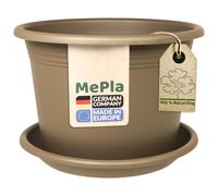 Set de Maceteros 2 Piezas Cilíndrico + Plato Soporte, Terra/Antracita/Topo