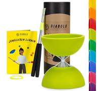 Set de malabares básico Diabolo Freizeitsport con diabolo (verde claro), varillas de aluminio, cuerda de repuesto (160 cm) e instrucciones impresas - ideal para regalar a niños, principiantes y