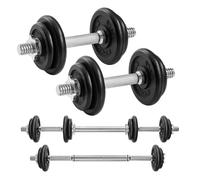 Set de Mancuernas de Hierro Fundido Ajustable con Barra 2 en 1 y 2 x 10 kg