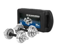 Set de Mancuernas Pesas Discos 2 pesas 15kg Totales 7.5kg cada pesa de Acero Cromado con Cierre de Estrella para Regular el Peso, Equipo de Fitness para el Hogar incluye, maleta incluida