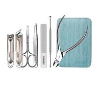Set de manicura, set de cortauñas, Set de manicura y pedicura acero inoxidable con estuche piel (7 unidades, multicolor)(Blue)