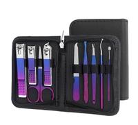 Set de manicura, set de cortauñas, Set de manicura y pedicura acero inoxidable con estuche viaje, color negro, varios tamaños(9 pcs in 1)