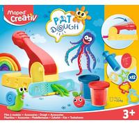 Set de Manualidades para Niños - Pat Dough 4 Botes + 12 Accesorios - A Partir de 3 Años - Textura Suave y No Pegajosa - Incluye 1 Prensa de Mano, 6 Moldes, 1 Cuchillo y 2 Extrusoras