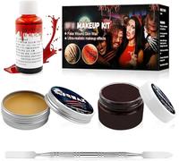 Set de maquillaje para Halloween, cosplay de Halloween, contiene cera para cicatrices, látex líquido, sangre falsa, raspador de doble punta, decoración de Halloween.
