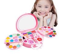 Set de maquillaje para niñas, juegos de cosméticos para niñas, juegos de maquillaje de princesas lavables, set de belleza portátil Pretend Beauty Juega verdadero juguete de maquillaje rosa para niñas