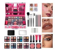 Set de maquillaje para principiantes, Sets de maquillaje para mujeres - Estuche Beauty Train con set de cosméticos para principiantes,Juego de brochas para colorete, resaltador de sombra de ojos con c
