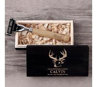 Set De Maquinillas De Afeitar Para Hombre Con Diseño Personalizado Con Mango De Madera, Maquinilla De Afeitar Manual Desmontable Peine De Baquelita Con Forma De Cabra Regalo De Boda Para Novios(Razor