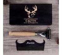 Set De Maquinillas De Afeitar Para Hombre Con Diseño Personalizado Con Mango De Madera, Maquinilla De Afeitar Manual Desmontable Peine De Baquelita Con Forma De Cabra Regalo De Boda Para Novios(Razor