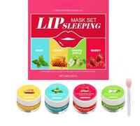 Set de máscara para dormir de labios, kit de cuidado de labios con 4 sabores: menta, miel, manzana verde y baya, hidratación profunda y bálsamo para labios secos