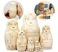 Set de Matrioshka de Madera Hecha a Mano para Pintar - 7 Inacabadas Inspiradas en el Set Histórico - Ideal para Manualidades DIY, Decoración Hecha a Mano y Regalos Especiales
