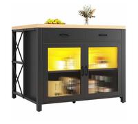 Set de mesa alta de bar con taburetes 4 plazas - isla de cocina con tira led, encimera para cocina, salón y comedor - negro