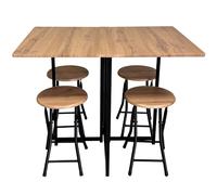 Set de Mesa Plegable y 4 taburetes de Metal Negro y Natural 100x70x75 cm