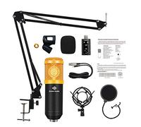 Set de micrófono de condensador profesional con chipset de sonido, soporte para micrófono, soporte, clip, filtro pop, cable de audio para radio, grabación, YouTube, podcasts, grabación de juegos, etc